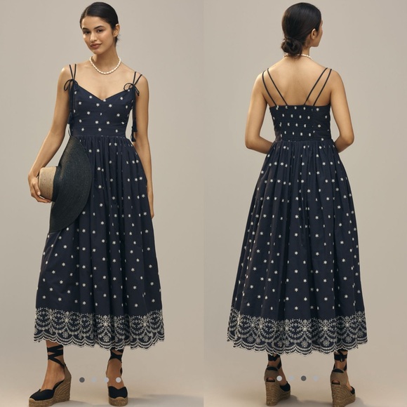 Anthropologie Dresses & Skirts - En Saison Nara Cotton Embroidered Tie-Strap Midi Dress